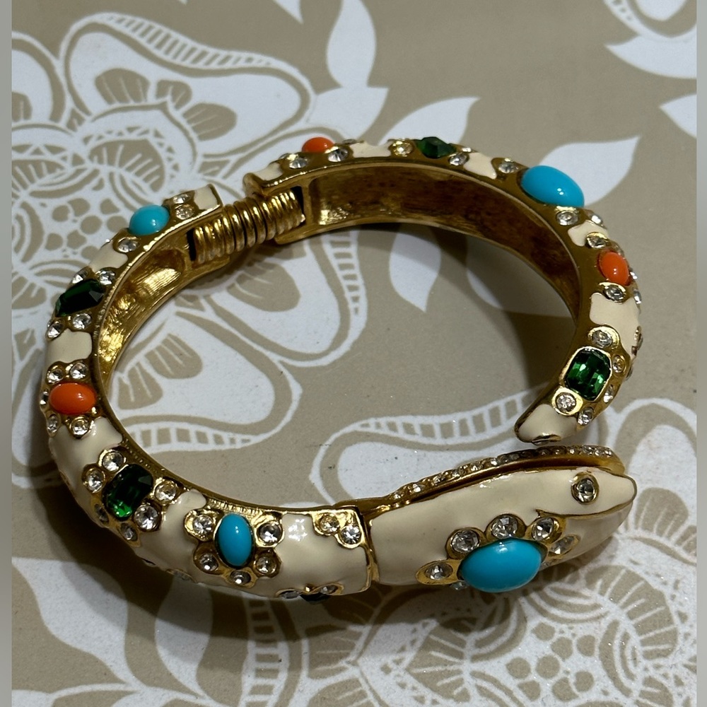 Kenneth Jay Lane Enamel Cabochon and Crystal Snake Cuff Bracelet - Picture 3 of 13